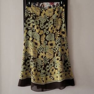 Floral Print Brown and Yellow Silk Skirt
